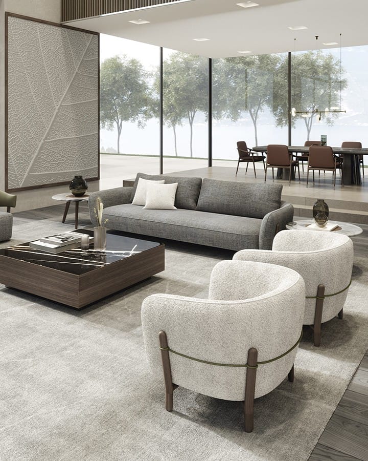 Styling around Iconic Furniture 4 a living room with a large glass wall and a large window